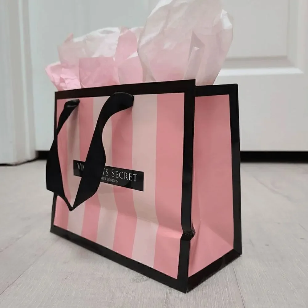 💗 VICTORIA'S SECRET Empty Paper Pink Shopping Gift Bag Cloth Handles w/Tissues